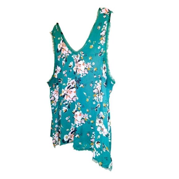 TORRID Teal Floral Georgette Raw Chiffon Trim Tank Top 4X - Picture 5 of 14